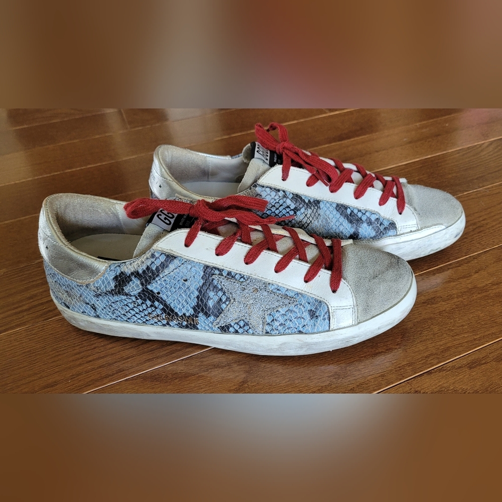 Golden Goose Superstar Light Blue and Gray Python-Effect Sneakers. - Picture 3 of 13